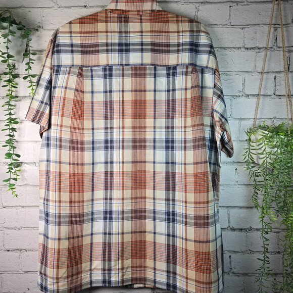 CHAPS BY RALPH LAUREN SHORT SLEEVE BUTTON DOWN ORANGE AND BLUE PLAID LARGE - Picture 5 of 7